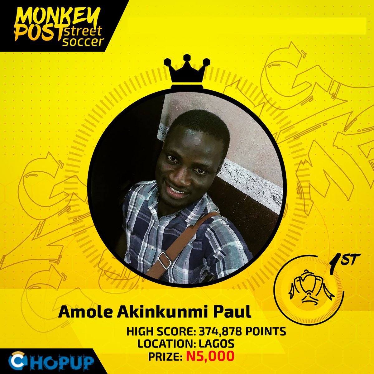 Chop_Up's tweet photo. Congratulations to previous winners of our Monkey Post tournament! Join today's tournament, bring your A game and this could be you. https://t.co/ZaKokN5KZ2 .@mypaga  .@nairaland #quickcash #esports #nigeria #money #chopup https://t.co/QsPURmkAXY
