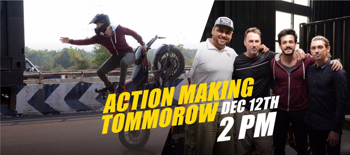 AkhilAkkineni8's tweet photo. Stay tuned ! Tomorrow we show you my action journey. What an experience I had working with Bob Brown and his team 💪🏻💪🏻💪🏻 https://t.co/jtaEKNI6Hn