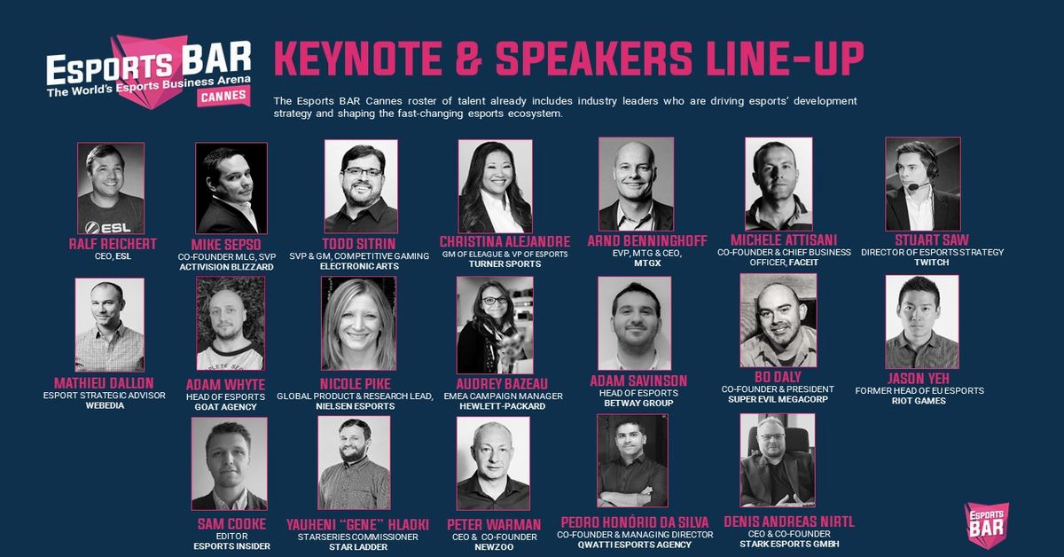Esports will come of age in Cannes next February, as discussed by the industry's key decision makers! #EsportsBAR🇫🇷  speakers include <a href="/HP/">HP</a> <a href="/ELEAGUETV/">ELEAGUE</a> <a href="/superevilmegaco/">Super Evil Megacorp</a> <a href="/Twitch/">Twitch</a> @starladder @Nielsen <a href="/ESL/">ESL</a> <a href="/EA/">Electronic Arts</a> and many more! 

Full speaker &amp; event programme: bit.ly/esportsbarcann…