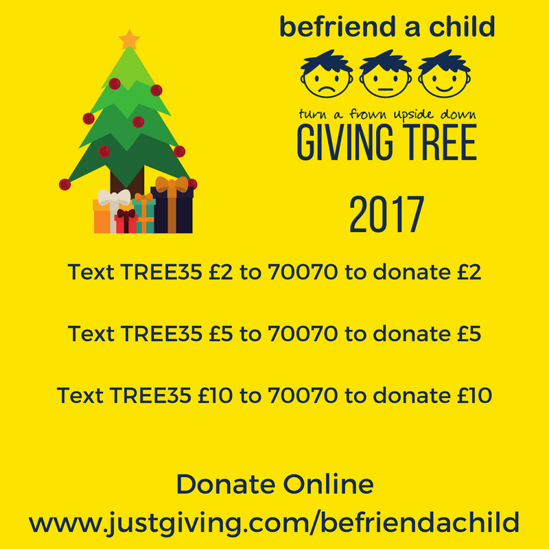 Befriendachild's tweet photo. We've made it even easier to donate to our Giving Tree Appeal this Christmas!

It's as simple as sending a text.

Text TREE35 £2, £5 or £10 to 70070 and help to turn a frown upside down this festive season.

you can also donate at https://t.co/MOeqqncrRm #GivingTree https://t.co/KBXpL0kJYb