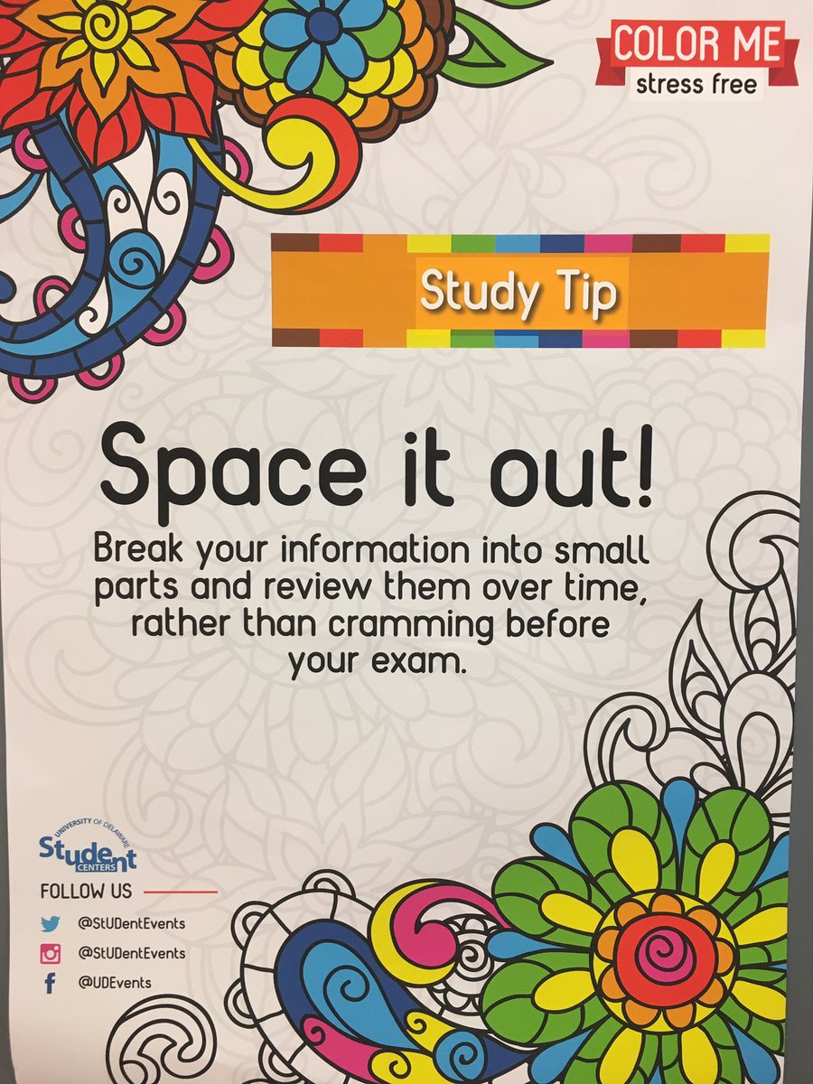 BlueHenKathryn's tweet photo. Some #StudyTips in #Perkins 😊 Really utilizing the "Space it out!" tip!!! https://t.co/c2wH0HdJHU