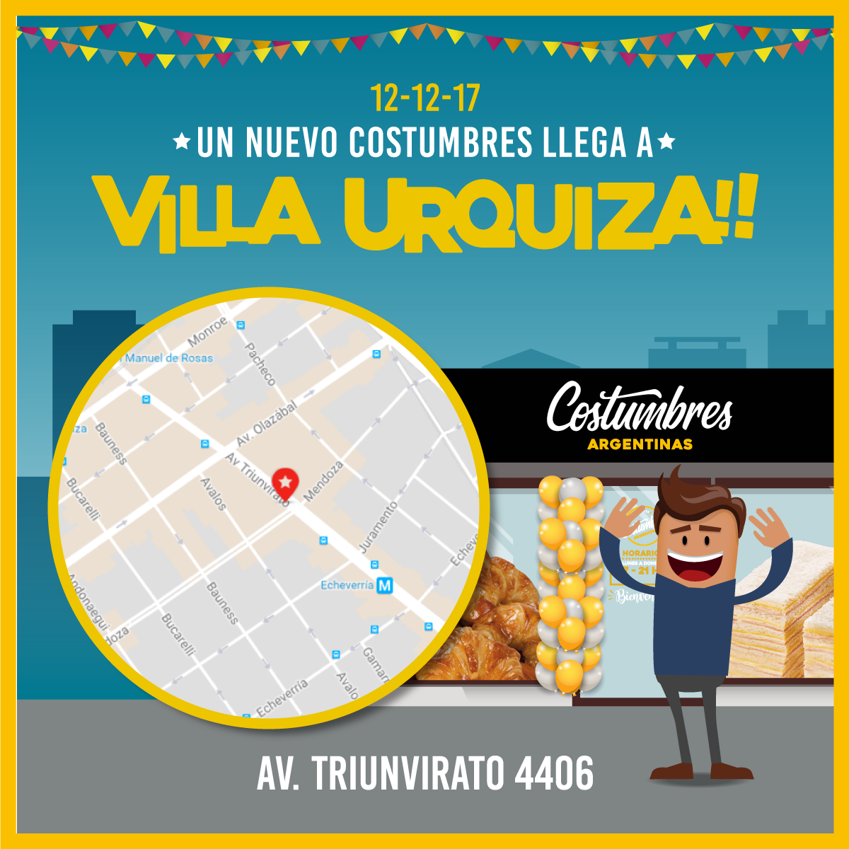 ** MARTES 12/12 : APERTURA URQUIZA **
Los esperamos mañana en nuestra nueva sucursal URQUIZA (Avenida Triunvirato 4406)
Como siempre precios especiales y degustación de nuestras delicias.
🥐🥐🥐🥐🥐🥐