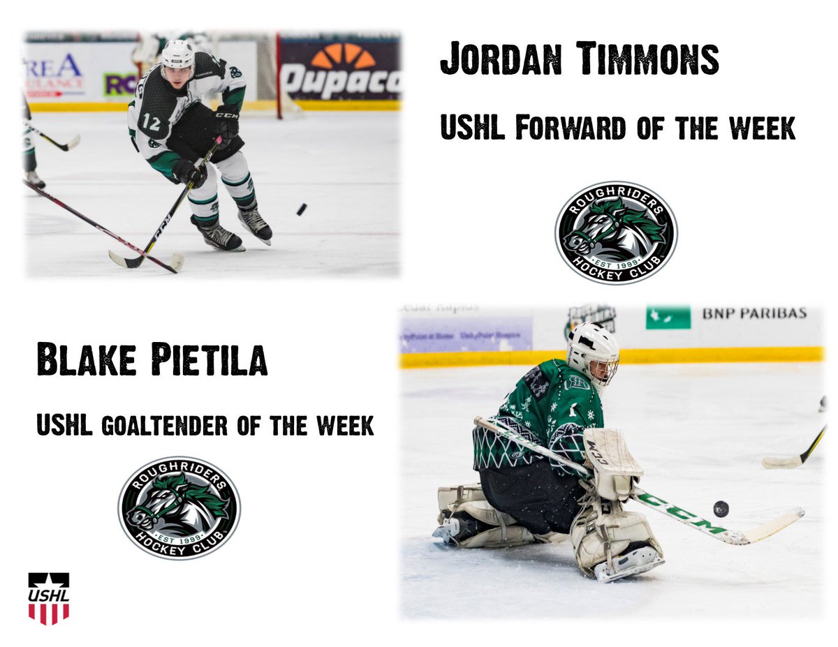 RidertownUSA's tweet image. Congratulations to forward @jtimz12 and goaltender @blake_pietila on earning USHL Player of the Week Honors!  Click the link below for more!

ridertownusa.com/news/v/ushl-pa…