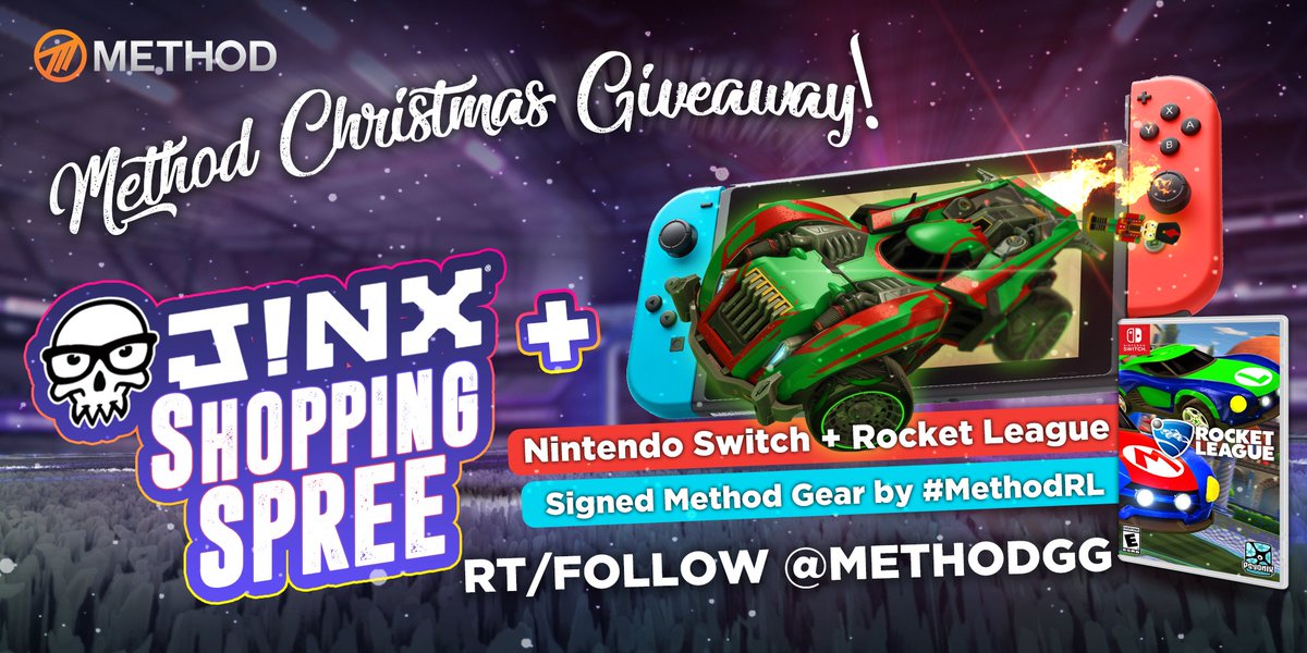 Method's tweet image. WIN a NINTENDO SWITCH 🎮 #GIVEAWAY

+ $250 @JINX Shopping Spree 🛍️
+ @RocketLeague for Switch 
+ MORE

🙋‍♂️Tag Your Friends
⏰Turn Notifications On
♻️RT, Like &amp;amp; Follow @Methodgg

✅Click Here: gleam.io/7WSWu/method-c…

#MerryChristmas #HappyHanukkah #GiveawayAlert