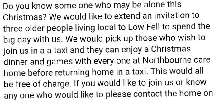 Do you know someone who would benefit please contact the home 01914825859 or direct message via twitter #Local #community #lowfell #together please spread the word <a href="/ChronicleLive/">The Chronicle</a> <a href="/ContactElderly/">ContactTheElderlyNE</a> <a href="/AgeUKGateshead/">Age UK Gateshead</a>