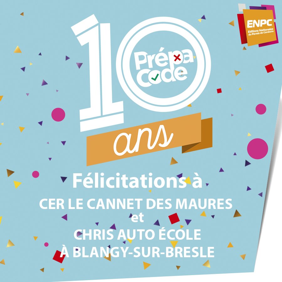 ENPCeditions's tweet image. Félicitations au CER LE CANNET DES MAURES et CHRIS AUTO ÉCOLE
À BLANGY-SUR-BRESLE qui remportent chacun un abonnement annuel Prépacode Tests B ! #prepacode #enpc #autoecole