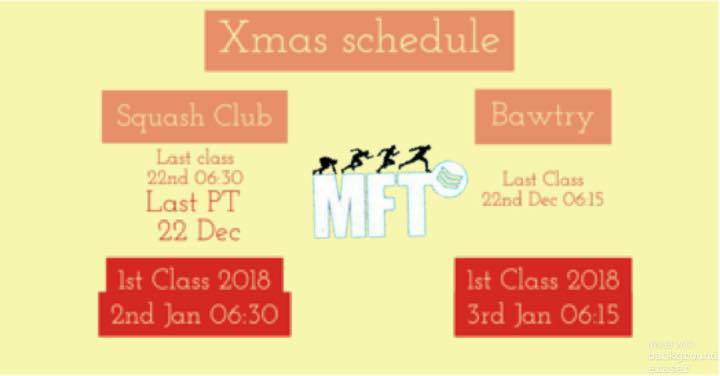 Accelerate and MFT Xmas Schedule #trainlikeanathlete
