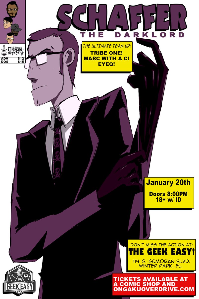 OngakuOverdrive's tweet photo. Fantastic work from @BrothaKyo of @SI_Works for our 1/20 show with @markschaffer the Darklord! Get an 11x17 version with your ticket at https://t.co/NdnS01D66f! https://t.co/ALamzGKT8x