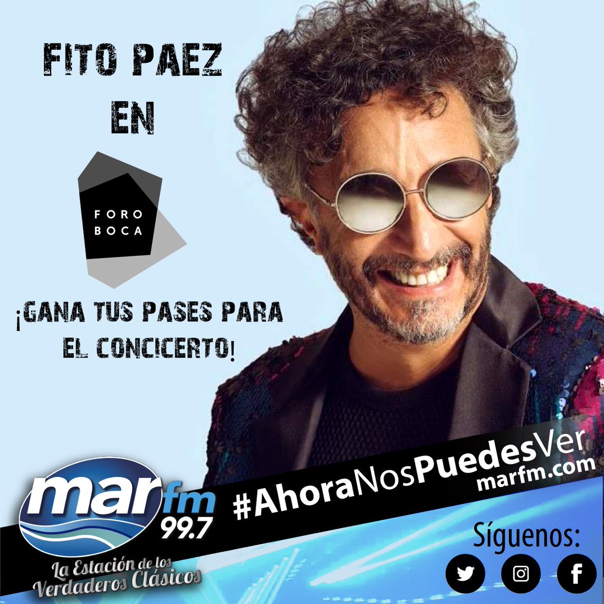 MarFM997's tweet photo. ¡Gana tus pases! para el concierto de @FitoPaezMusica quien se presentara este 14 de Diciembre en @ForoBoca . Sigue las dinámicas a través de https://t.co/5EjZZAJK7j o en Mar Fm 99.7 #Ahoranospuedesver https://t.co/EFVsRVA5n5