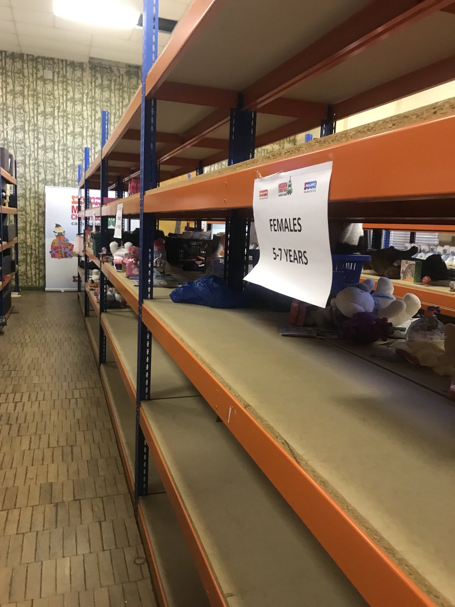 Shelves are looking bear! Please donate Packing parcels but need more gifts Drop off points around the city <a href="/HLMArchitects/">HLM Architects</a> @HallamCash4Kids