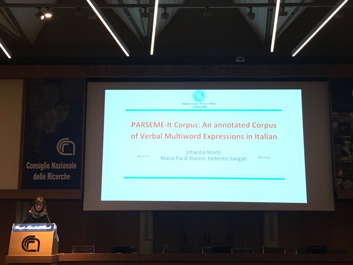 selena245's tweet image. #Parseme-it on stage @CLiC_it2017! A new annotated #corpus of verbal #multiword expressions in #Italian.  #CLiCit2017 #Unior