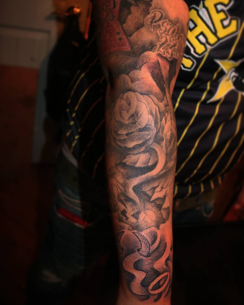 King Millz More Sleeve Work On My Lil Bro We Just Touched Up A Couple Tattoos And Added The Good Vs Evil Piece On His Wrist Yesterday Was His th