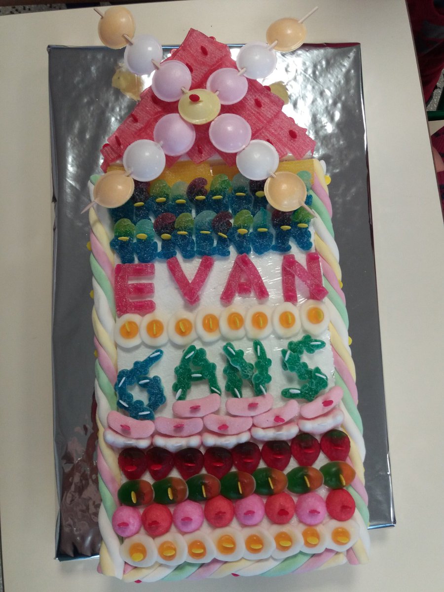 CRomaneche's tweet photo. La maman d'Evan nous a fait un super gâteau de bonbons en forme de moulin pour son anniversaire.  Il était trop beau! https://t.co/RqRE6AwwsT