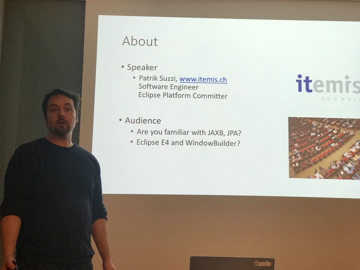 kthoms's tweet image. Now @psuzzi is showing building RCP applications with #WindowBuilder #Eclipse #DemoCamp