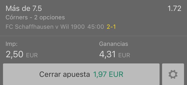 Freepicks321's tweet image. Llevamos esta en LIVE🤔 Con un STAKE 2,5!!!🤪💶
Ahora mismo están en el descanso y van 3 córners. La cuota es 1,83 actualmente a la misma cantidad, aprovechadla!!! Muy factible 5 córners con el resultado que llevan y como están jugando ambos equipos. LiKE-RT💚