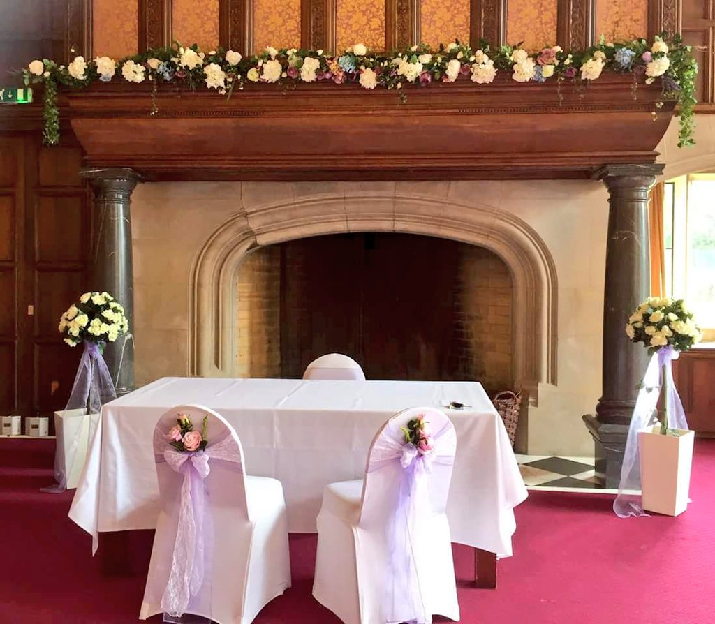 We love our artificial flower garland above the stunning fireplace at Mill Hall in Newbury topped off with the flowers in the chair bows ..simply gorgeous x 
#wedding #flowergarland  #bridetobe #LoveIsLove #weddingdecor #Newbury #Berkshire #Flowers