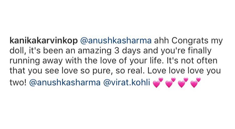  @KanikaKarvinkop's sweet insta post for the newly weds  @AnushkaSharma &  @imVkohli   #VirushkaWEDDING  https://instagram.com/p/BclQENOgIvp/ 