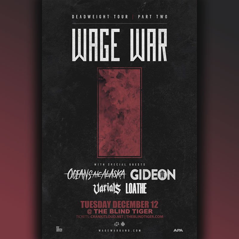 SELLOUT WARNING: Tue. 12/12 - <a href="/wagewar/">Wage War</a> w/ <a href="/oceansatealaska/">Oceans Λte Λlaska</a>, <a href="/gideonal/">GIDEON</a>, <a href="/varialspa/">VARIALS</a>, <a href="/loatheasone/">Loathe</a> in Greensboro, NC at <a href="/blindtigergso/">The Blind Tiger</a> - Tickets: ticketfly.com/purchase/event… … #wagewar #deadweighttour