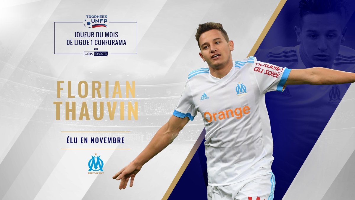 ActuFoot_'s tweet image. OFFICIEL ! Florian Thauvin est élu joueur du mois de novembre en Ligue 1.