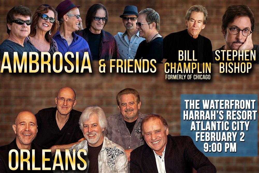 SolarisArtist's tweet photo. Tickets on sale now for 2/2 concert @harrahsresort featuring Orleans, @AMBROSIABAND, @billchamplin & @BishSongs. https://t.co/IgYDhobFWg https://t.co/Pbg9yhhopZ