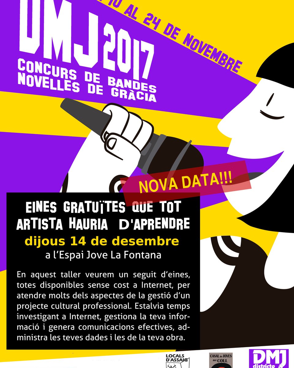 EjLaFontana's tweet photo. De vegades tenim a l'abast més eines de les que coneixem...

Si tens un projecte musical o artístic en general i vols saber com fer-lo créixer, vine a la xerrada d'aquest dijous 14/12!

Seguim amb el #DMJ2017 !!
Inscripcions gratuïtes a espaijove@lafontana.org https://t.co/YNROI5Rl0S