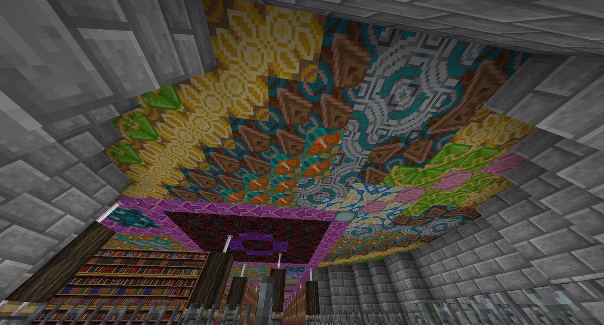 奇行師 だいたいぼんやり 図書館6層天井の角の彩釉テラコッタ模様完成 コレで図書館内部の彩釉テラコッタ模様 は全て置き終えたかな 第1層床から作り始めて第6層天井まで順番に作ってきましたが やっぱり模様の美しさや配色の馴染み方なんかは確実に上達