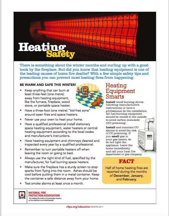 The cold air is upon us and the snow is falling.  Before you snuggle in from the cold make certain you practice #SafeHeating techniques. @TwpofScugog