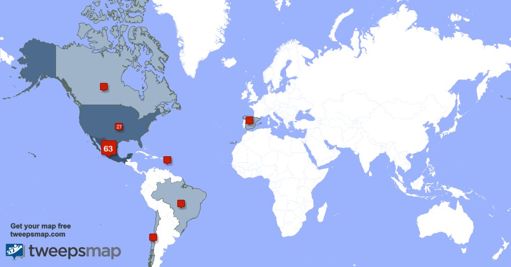 Mis seguidores viven en México(62%),Estados Unidos(27%),España(2%) y más tweepsmap.com/!encuentroguad…