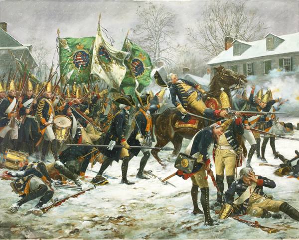 SWOConnell's tweet photo. Around dawn on 26 Dec 1776, Gen Washington's army finished its night march and deployed in divisions around Trenton. Despite all the setbacks they managed to surprise the Hessian garrison. In a short fight they killed and wounded over 100 and captured 900.  #RevWar victory https://t.co/OM1jtPBv91