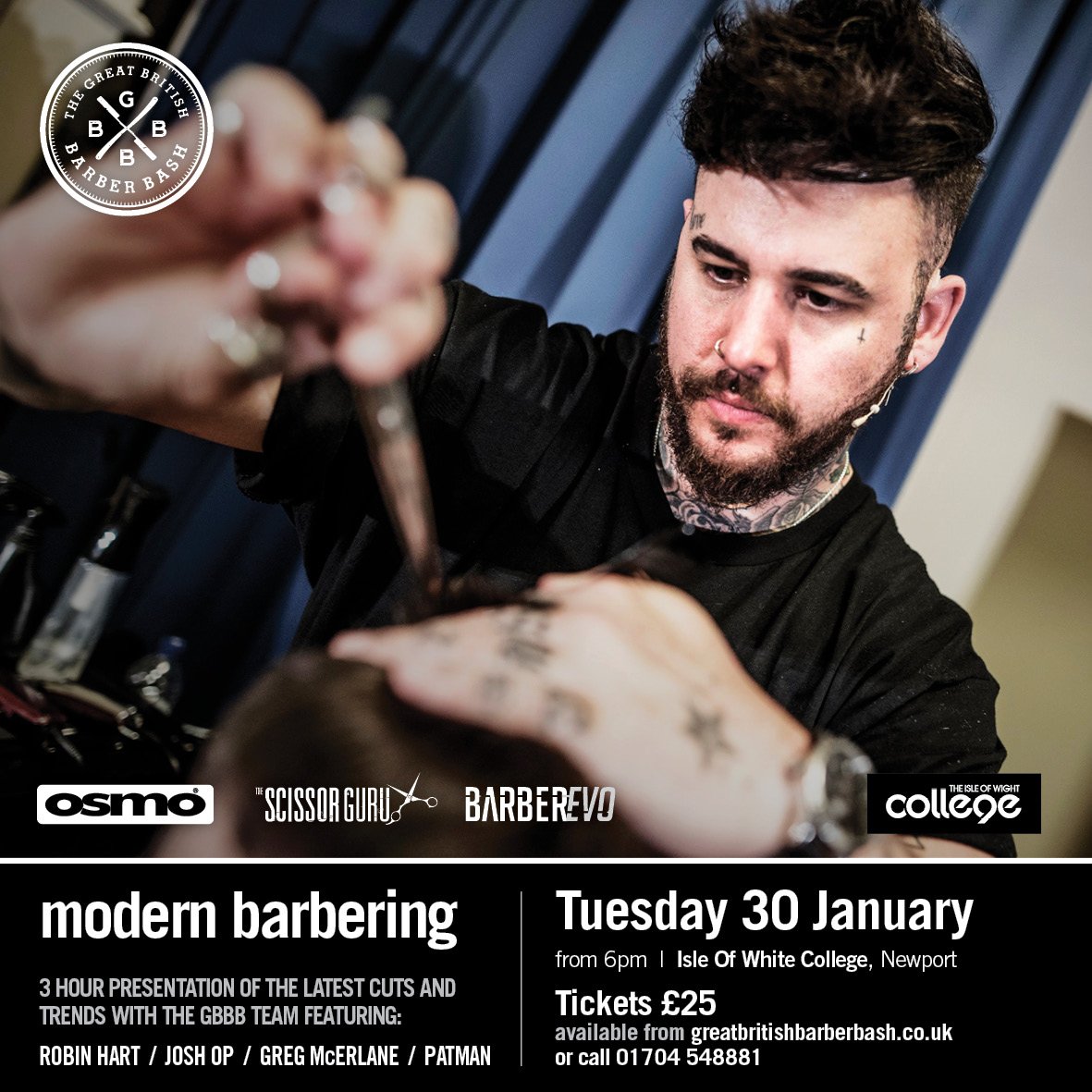 Join us in the #IsleofWhite for a brilliant showcase, featuring four of the best barbers around. Full info online greartbritishbarberbash.com This will be an action packed show, eight haircuts will be demonstrated and the event will be full of inspiration. <a href="/OsmoUK/">OSMO® OFFICIAL</a> @BarberEvoMag