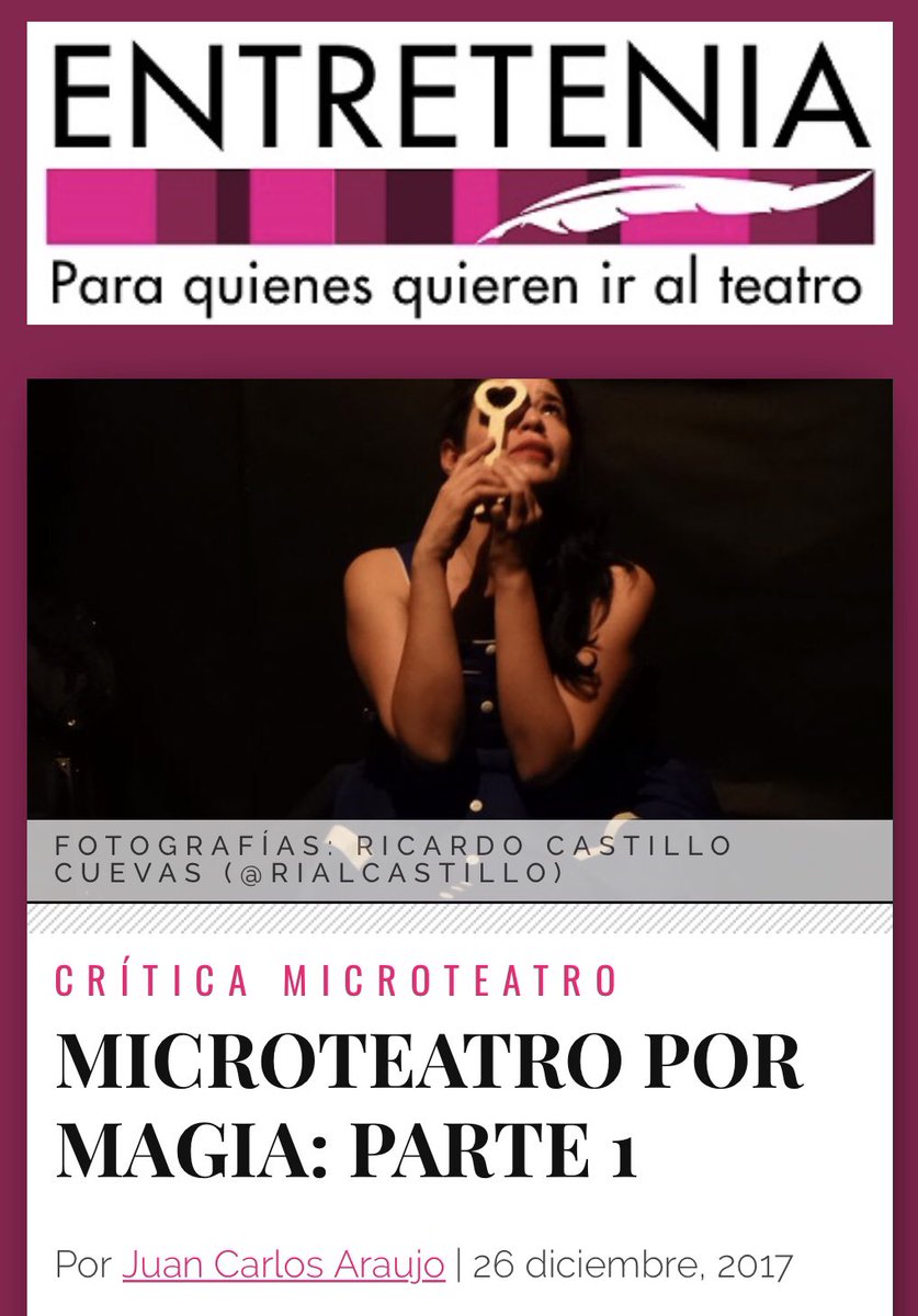 Entretenia's tweet photo. ¡MICRO-RESEÑAS PARTE 1!
“Por Magia” en MicroTeatro México por https://t.co/Zj0ukf3W2e
RT https://t.co/o6khosVxT2