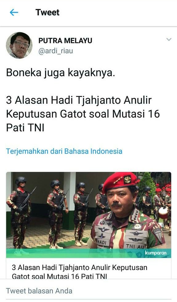 kangdede78's tweet photo. Yang setuju @Puspen_TNI @_TNIAU
@tni_ad @_TNIAL_ @CCICPolri memproses hukum👉 @ardi_riau 

RETWEET!! https://t.co/ucdXkmgVGu