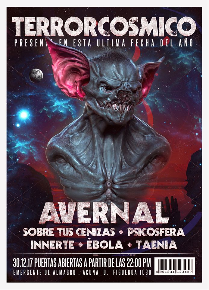 manijacosmica's tweet photo. Sábado 30 de Diciembre  #TerrorCósmico, la unión de @manijacosmica  y #TerrorProducciones presenta a @AvernalOficial #STC #Innerte #Ebola #Taenia en @elemergenteclub. Anticipadas @XennonQuilmes  y #ThorRecords #BondStreet Local 51. https://t.co/HAwe14KxDE