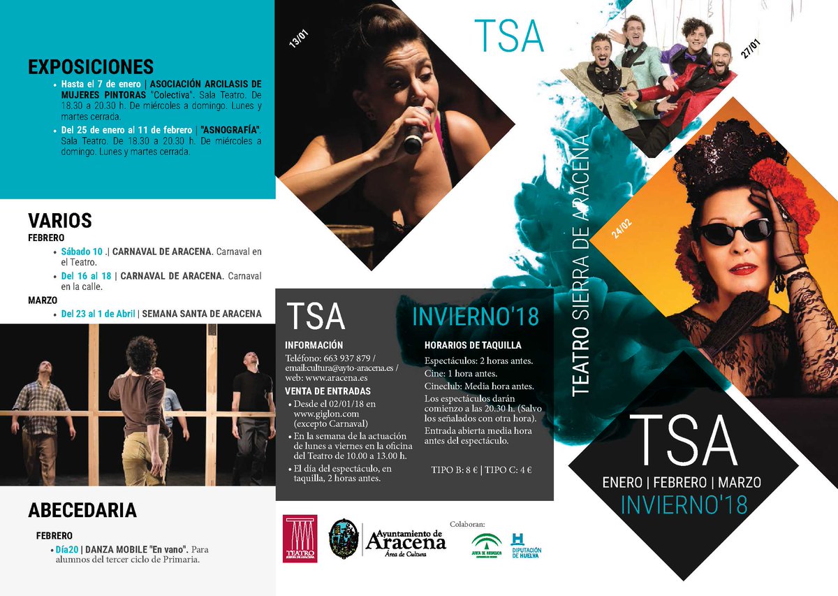 AytoAracena's tweet photo. YLLANA, MARTIRIO Y MIA LAM, PLATOS FUERTES DE LA PROGRAMACIÓN DE INVIERNO'18 DEL @TeatroSAracena NOVEDAD: venta anticipada en todos los espectáculos #Cultura @yllana_p @MartirioOficial #MiaLam https://t.co/6Do6jdVoEs https://t.co/lwvcKDv9On