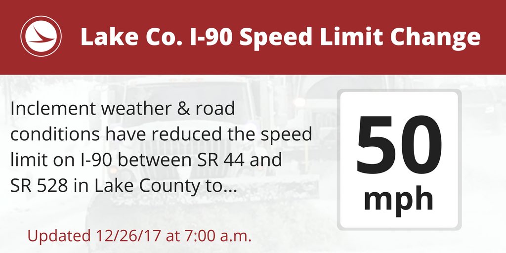 ODOT_Cleveland's tweet image. Current conditions on I-90 in #LakeCountyOH have warranted a 50 mph speed limit. #OHwx