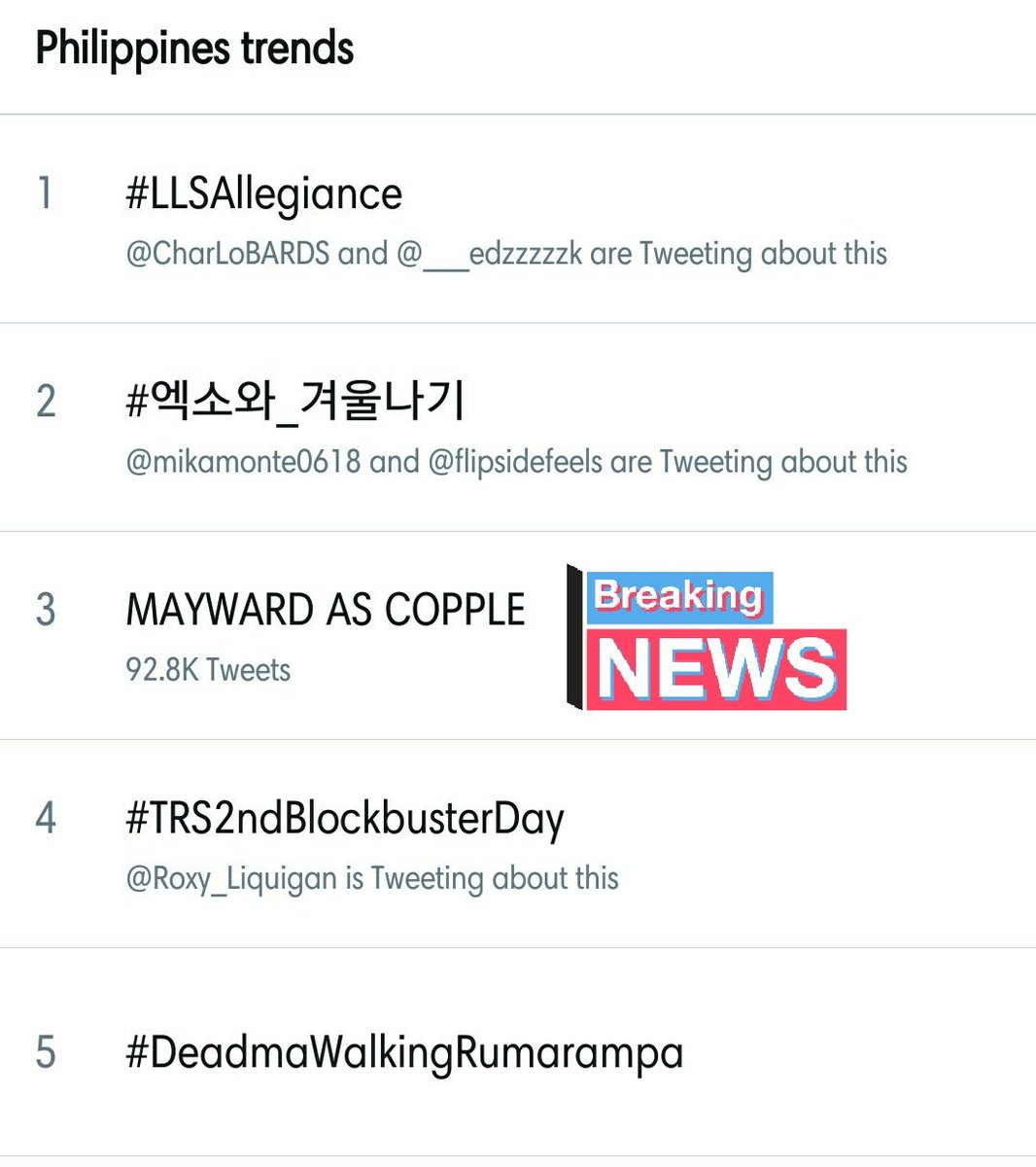 mwtrendsetter's tweet photo. MAYWARD AS COPPLE is trending at THIRD spot nationwide! Maraming Salamat, @StarCreativesTV! ♡ https://t.co/X7OrzzBULW