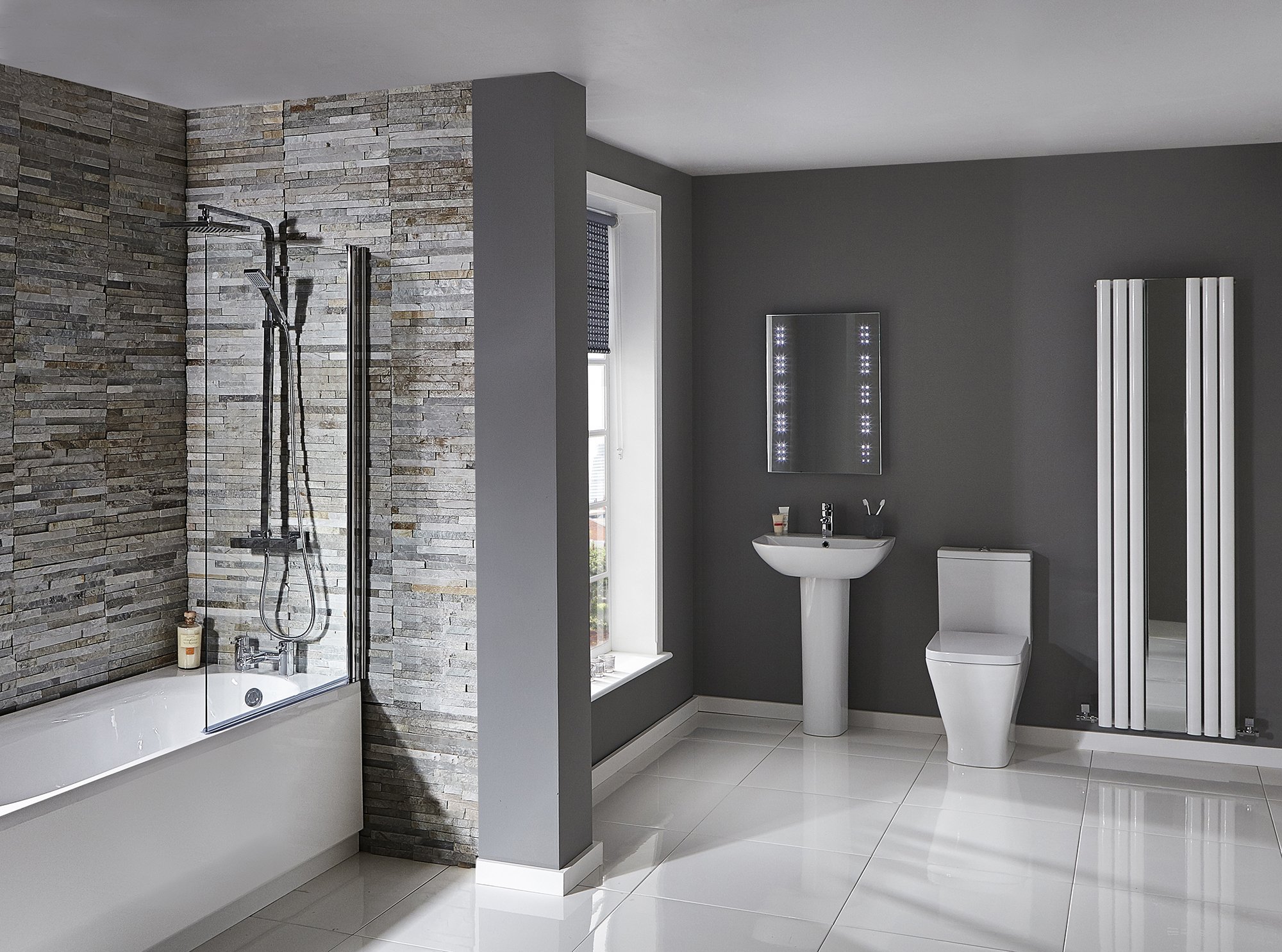 Colton Complete Modern White Bathroom Suite with Straight Bath - Designer  Bathroom Store