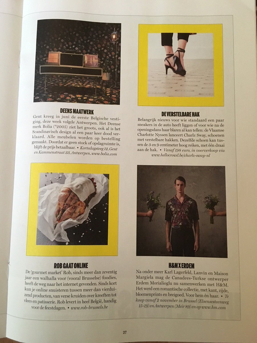 sofiers's tweet photo. The new, innovative label Charlz sway featured in the "Hebben en Houden" column of De Standaard Magazine!
#charlzsway #newbelgianlabel #designshoeswithconvertibleheels #innovativeshoebrand #entrepreneurship #availabilityasofapril #destandaardmagazine #hebbenenhouden #destandaard https://t.co/s5POE3LYWo