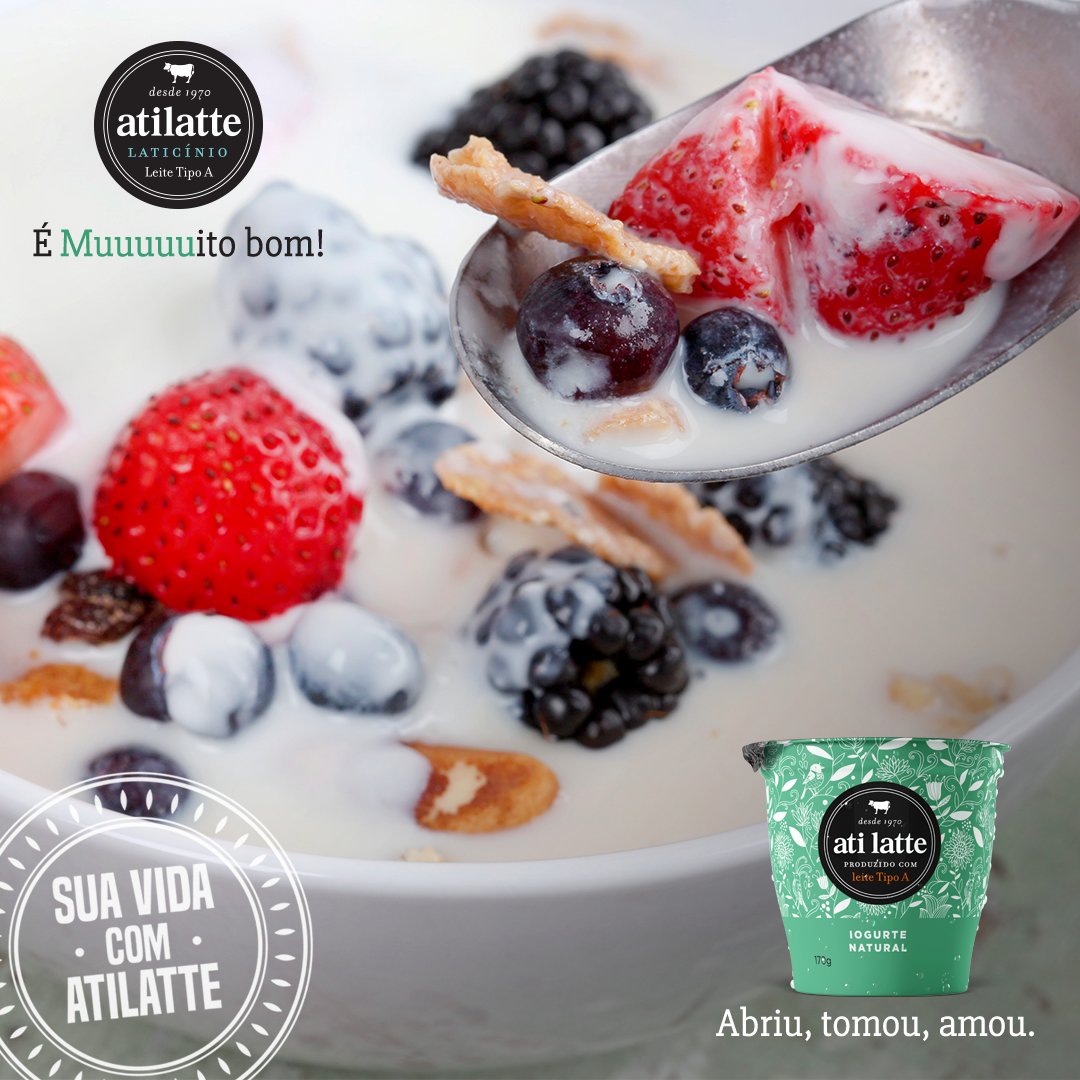 atilatte's tweet photo. Nosso iogurte natural é feito só com dois ingredientes: leite Tipo A e fermento lácteo. O toque final, é você quem escolhe! 😉 https://t.co/DxFDJKLQpn