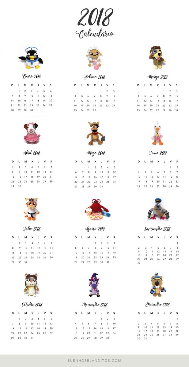 PatronesAmiguru's tweet photo. Calendario #Amigurumi 2018, por Sueños Blanditos
Descargar en PDF (mes por página) ➡ https://t.co/mQa5kL2RXf https://t.co/nGV0hTHAS1