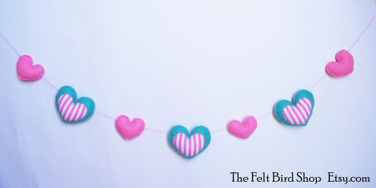 Nursery Garland with Hearts, handmade in my shop: etsy.me/2C6B2rk via <a href="/Etsy/">Etsy</a>
#Garland #ShoppersHour #BabyShower #NurseryDecor