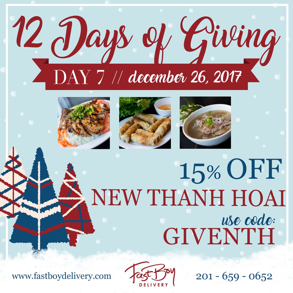 FastBoyDelivery's tweet image. DAY 7 of 12 DAYS OF GIVING! 🎁 
15% off every NEW THANH HOAI order just enter the code GIVENTH

fastboydelivery.com
201-659-0652

#fastboydelivery #fastboydeals #jerseycity #jcmakeityours #hoboken #bayonne #nth #newthanhhoai