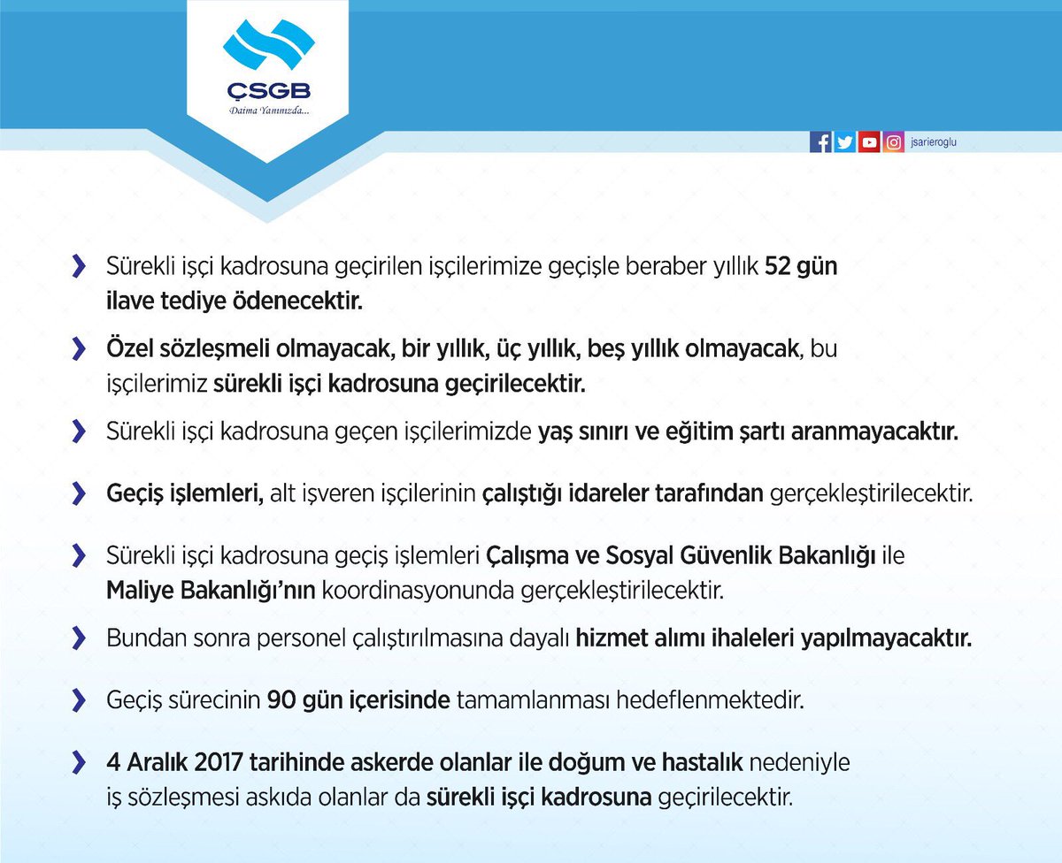 Genel bütçe kapsamındaki kamu idareleri, özel bütçe kapsamındaki idareler, düzenleyici ve denetleyici kurumlar, Sosyal Güvenlik Kurumları ve diğer özel bütçeli kuruluşlarda personel çalıştırılmasına dayalı alt işveren işçisi olarak çalışanların sürekli kadroya geçişlerinde;