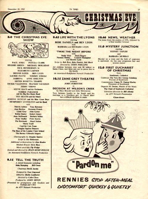 Graeme Wood Tv 24 12 57 Itv 7 0 Four Star Playhouse 7 30 Emergency Ward 10 8 0 The Christmas Eve Show 9 15 Tell The Truth