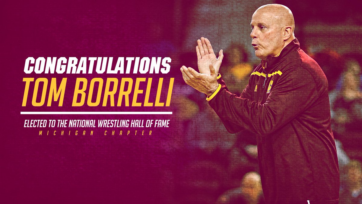 Congratulations to CMU wrestling coach Tom Borrelli. A well-deserved honor for a man who epitomizes class and what it means to be a coach and a leader of student-athletes. #FireUpChips