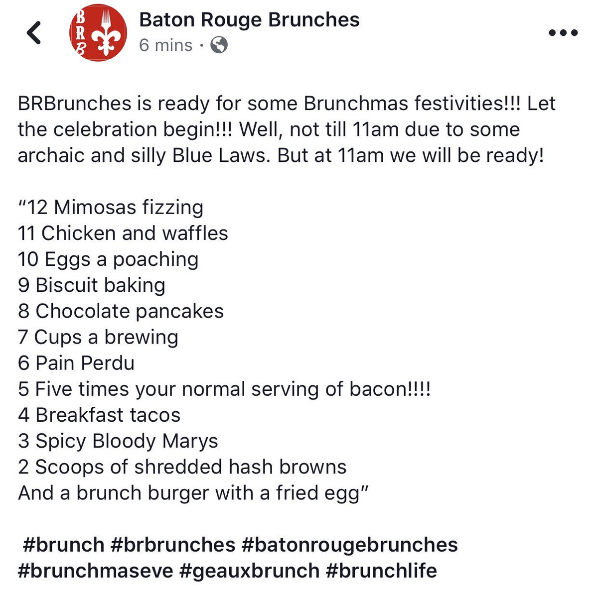 brbrunches's tweet photo. To celebrate Brunchmas festivities, we give you the Baton Rouge Brunches 12 dishes of Brunchmas.
 #brunch #brbrunches #batonrougebrunches #brunchmaseve #geauxbrunch #brunchlife #brunchmas https://t.co/AX6EkhR2b3