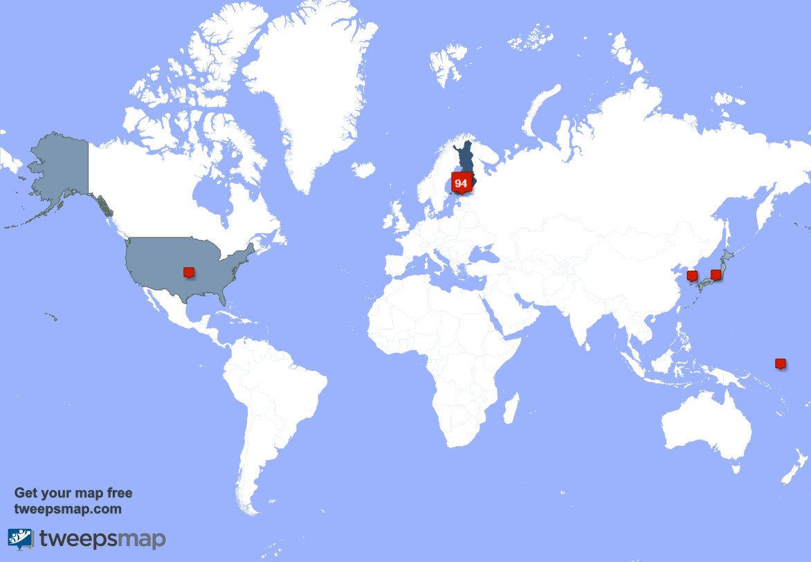 XTontziX's tweet photo. My followers are in Finland(94%), USA(3%) Get your free map https://t.co/jk4yUNfuSA https://t.co/VMpJ5KQcSJ