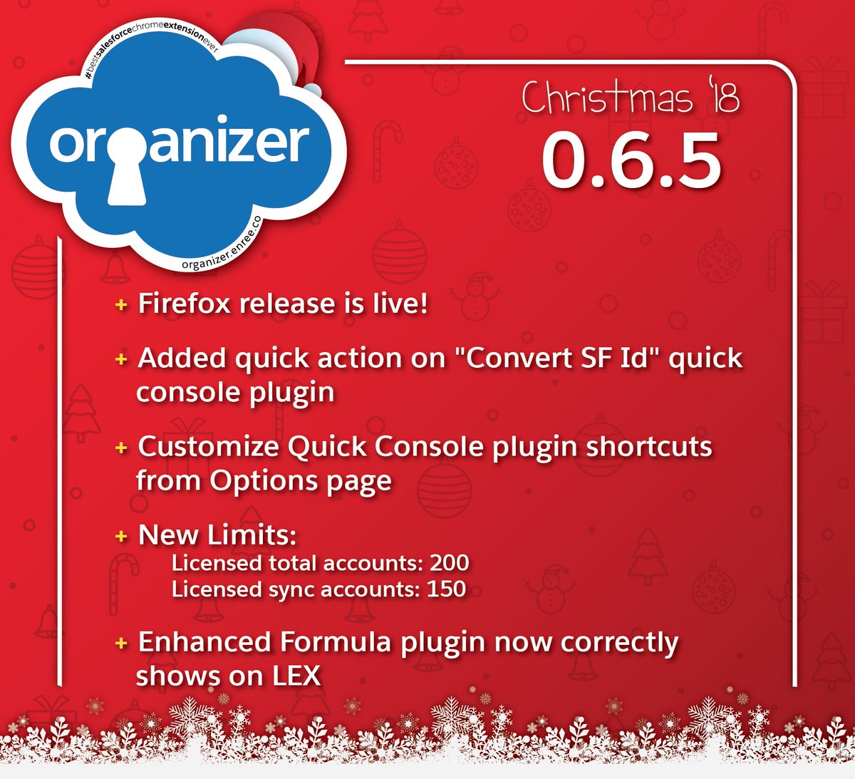 Enreeco's tweet photo. #ORGanizer for #Salesforce Xmas Release 0.6.5 is live! Firefox add-on is finally live! Let's welcome into our community brand new #ORGanusers!
https://t.co/KZM0oLavOH 💙⚡️🚀🌏 https://t.co/9qXkFCNERe