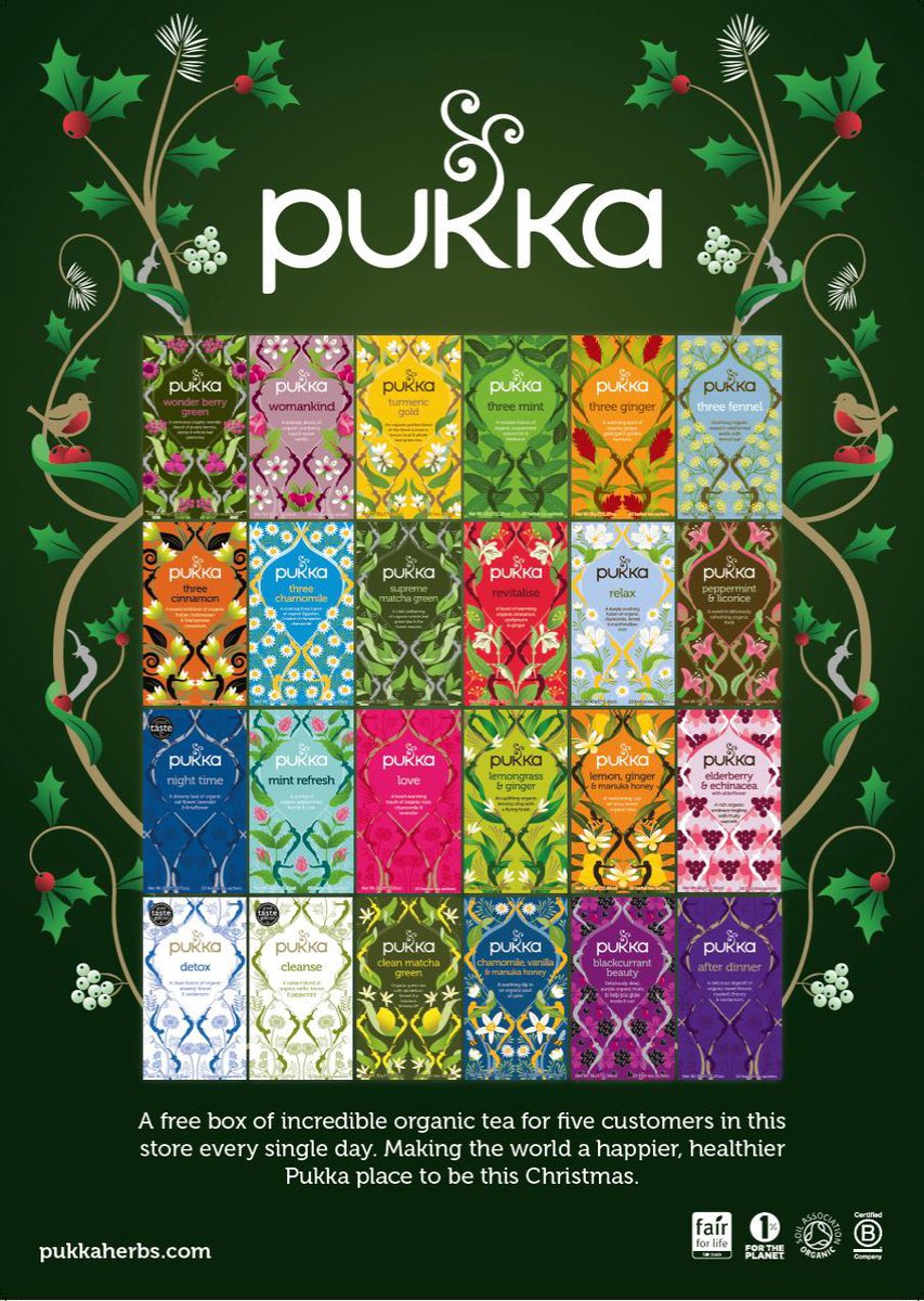 OrganicSpeaking's tweet photo. Morning everyone! We're feeling a little generous as the festive seasons approaches and will be giving away boxes of @Pukkaherbs tea to five lucky customers picked at random EVERYDAY for advent #giveaway (runs 1st- 24th December) https://t.co/EqgAvrKGen