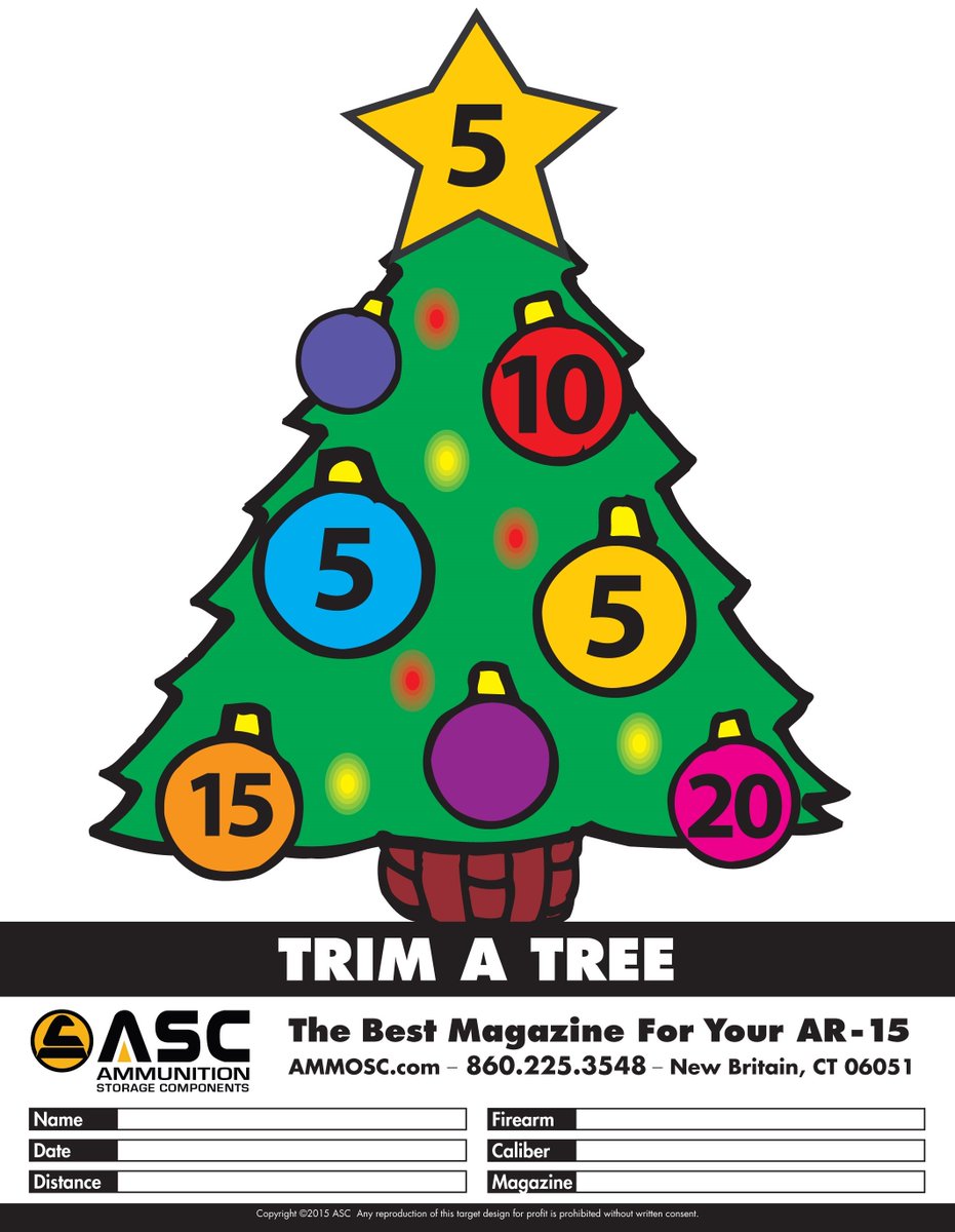 AmmunitionSC's tweet photo. Check out our festive FREE Printable Target... *TRIM A TREE*.  Why not add to your many Holiday traditions?   Go outside and enjoy this with your entire family, and add that extra touch of Holiday Spirit!  .  Check out this and other festive targets at https://t.co/vjHelclPrm https://t.co/51Z9X5iwYV